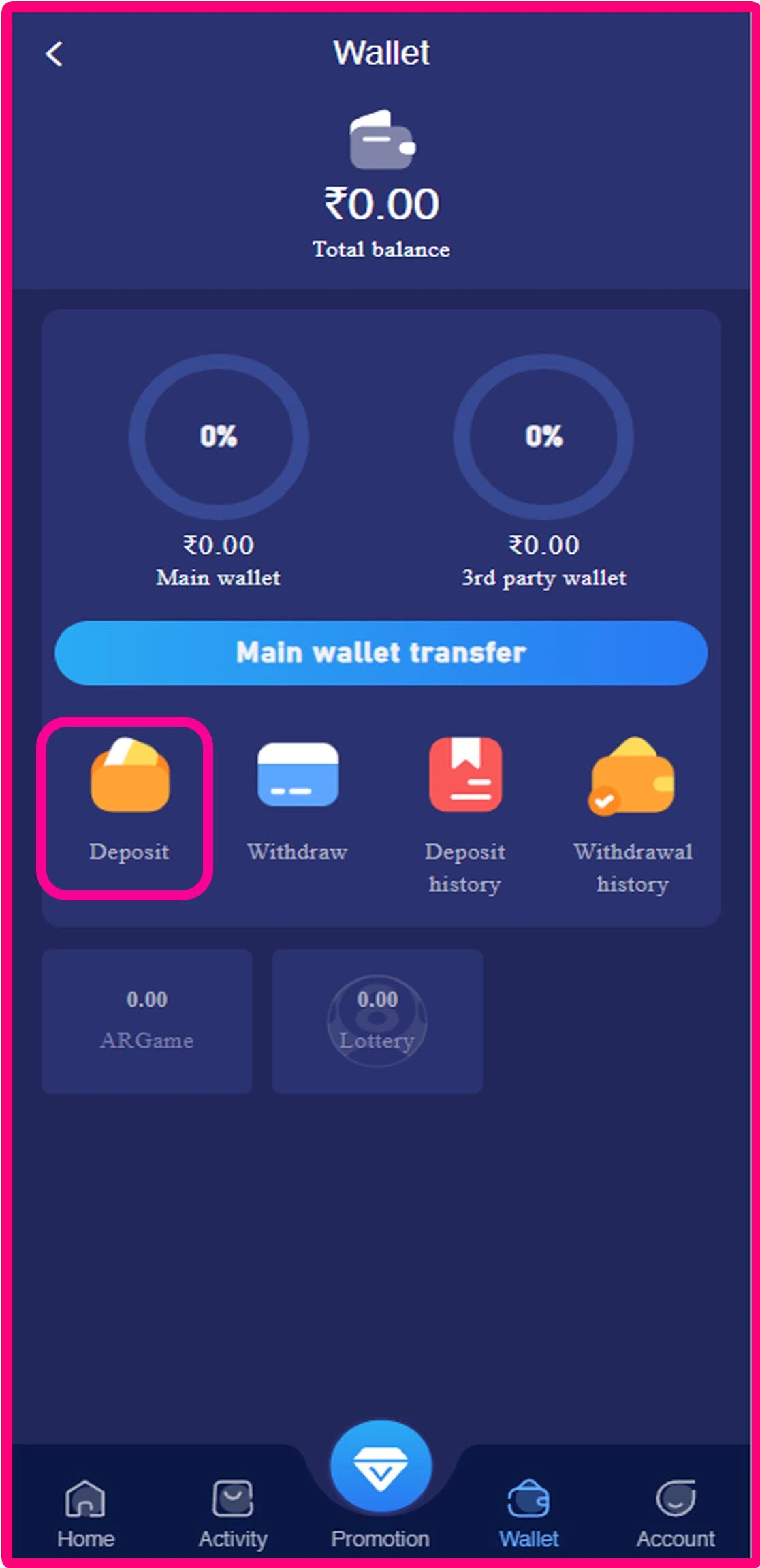 Deposit Tiranga game